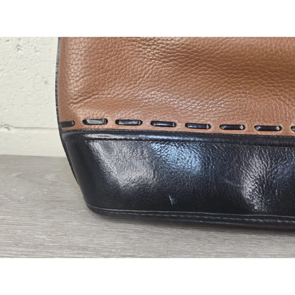 Brighton Two Tone Brown Black Leather Hobo Style Shoulder Bag Purse